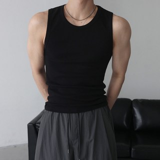 베이직바이블 남자 골지 나시 민소매 고탄력 스판 머슬핏 짐웨어 탄탄한 티셔츠