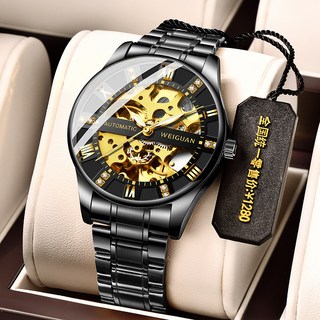 WEIGUAN 全自動機械錶 男士鏤空自動上鍊腕錶 防水夜光商務腕錶