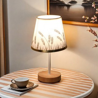 원목 LED 무드등 침실 테이블 램프 감성 인테리어 소형 리모컨 수면등 밝기조절 가능한 분위기 조명 홈스테이 장식용, 4_이삭 덮개【화이트 철제 바닥】