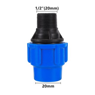 호스커넥터 PE PVC 튜브 변환 커플링 1/2 3/4 1 1.2 1.5 수 나사에서 20mm 50mm 파이프 직선 관개 시스템, 1개, 4.1I2 inch x 20