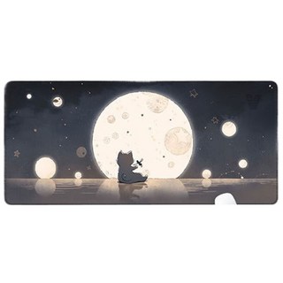 875v 귀여운 고양이 일러스트 장패드 800x300, 1개, 고요 속 달빛 환상