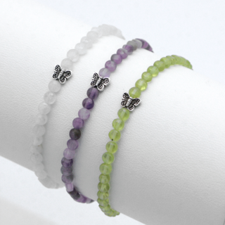 바비츠 커플아이템 납작한 컷팅 원석팔찌 천연 화이트오팔 페리도트 자수정 나비 우정 소원 파워스톤 행운 여름 우정 팔지 2월 8월 10월 탄생석