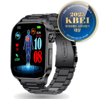 액션맨 글루코워치 ET 건강데이터 스마트워치, 블루투스, 5.13cm, 블랙실리콘+블랙스틸