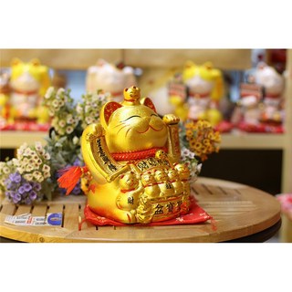 【台灣現貨速發】23公分金色搖手陶瓷招財貓擺件，開幕/新居落成招財好運禮品, 金色