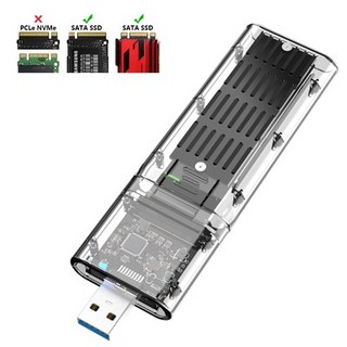 M.2 NVMe/SATA SSD 外接盒 鋁合金散熱片 透明PC外殼 USB3.1 Gen2 10Gbps 支援B Key/M Key/B+M Key M.2 SSD, 1個, NGFF (SATA) 協議(黑色)