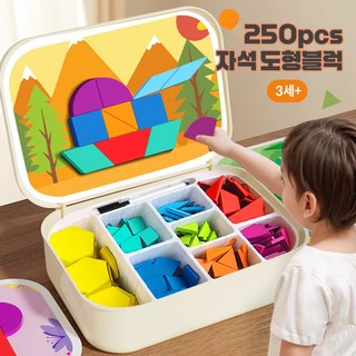 어린이 자석 칠교 퍼즐 블록 놀이 세트 창의력 학습 장난감 250PCS KEY-01, 250피스, 1개