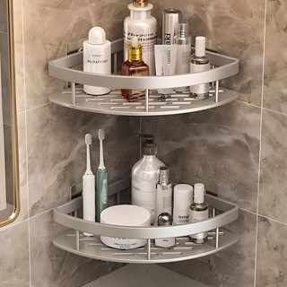 공간활용 무타공 코너형 욕실선반, 실버, 2개