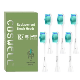 COSWELI 電動牙刷替換刷頭 適用飛利浦 HX3/HX5/HX6/HX9 系列 3D 圓頭刷毛 柔軟不傷牙, 1個, 6個裝