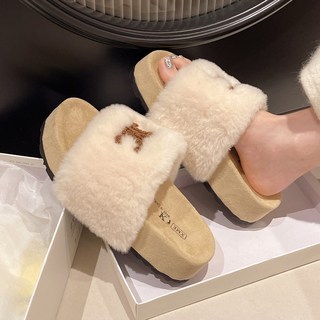 網紅超夯厚底增高毛毛拖鞋女 2025秋冬新款外穿百搭高級感一字毛拖