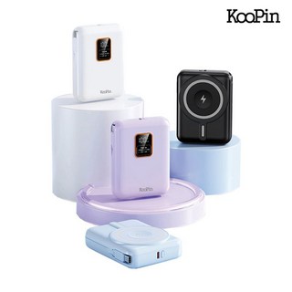 【Epoch】KooPin 10000mAh 可拆卸自帶雙線磁吸三用快充行動電源 PD/QC快充手機充電電源, 白色
