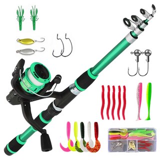 브라브맥 캠핑 바다낚시 계곡낚시 다용도 낚시대 세트 입문용 초보용 1.8m, 초록색