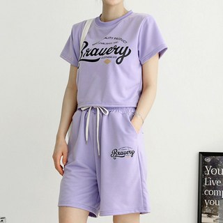 마이쏭 여성 상하세트 여름 캐주얼 클로딩레터링크롭반바지세트