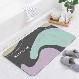 ins風硅藻泥軟墊浴室吸水墊防滑腳墊衛生間門口進門地墊速乾廁所門墊花色, 方形款C,39cm*60cm, 1個