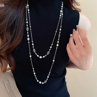 鴻利首飾廠 歐美長款珍珠項鏈 秋冬優雅簡約百搭毛衣鏈 輕奢高級感項飾