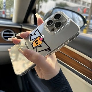 iPhone 15 Pro Max/14/13/12 適用 鏡面透明手機殼 全包軟殼, 1個, 透明-紙袋人黑蘋果14plus