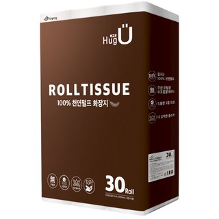 허그유 천연펄프 3겹 고급롤화장지, 30m, 30롤, 1개