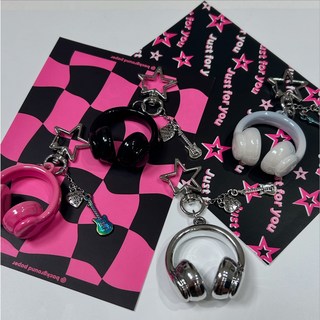 Y2K 뮤직스타 키링&폰줄 헤드셋 별 힙한 실버 블랙 핑크 화이트 빅사이즈 기타 하트, 키링