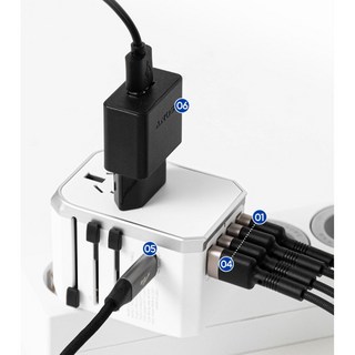파우치 전세계 콘센트 대응 해외여행용 올인원 멀티 어댑터 고속충전 C타입 플러그 5포트, 블랙, 1개