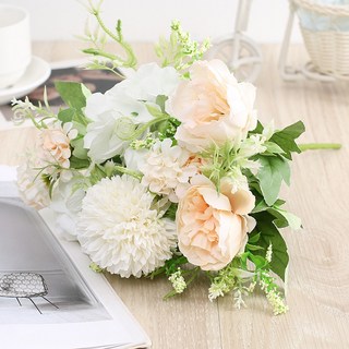 嘉義出貨 仿真花牡丹花束 7叉花束 繡球花束 人造花 送花瓶 桌花 假花束, 1枝香檳【3枝起發貨】, 1個