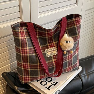 原創帆布包 通勤大容量 上課單肩包 時尚復古手提托特包 秋冬新款女包