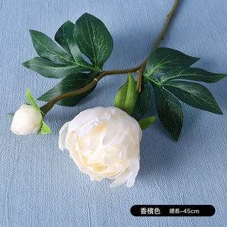 歐式迷你2頭仿真牡丹花婚慶家居軟裝插花絹花擺放花藝仿真芍藥, 1件, 香檳:1個