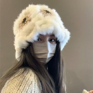 毛絨漁夫帽 冬季兔毛針織毛毛帽 顯臉小保暖毛線帽