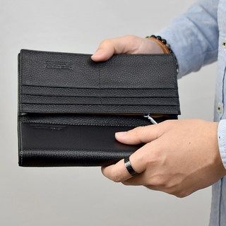 真皮荔枝紋三折長夾黑色皮夾 NWD15