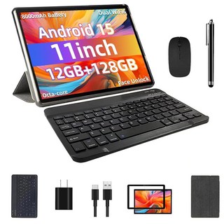 2025 업그레이드된 안드로이드 14 태블릿 11인치 태블릿 PC 지원 페이스 잠금 해제 옥타코어 CPU 12GB+128GB+1TB 확장 8000mAh 대용량 배터리, C5 JPSB Bla