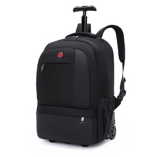 拉桿背包男女商務短途旅行可登機初高中書包背拉兩用帶輪子包大容量多口袋背包防水後背包簡約百搭旅行後背包設計感高, 黑色,18寸