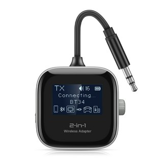 二合一藍牙接收器 無線音樂適配器 輕巧便攜 操作簡單, 黑色, 1個, BT34