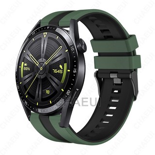 適用於華為 Watch GT6 46mm 矽膠腕帶 Huawei GT5/GT4 46mm 豎紋雙色錶帶, 橄欖綠黑,GT2 / GT3 42mm, 1個