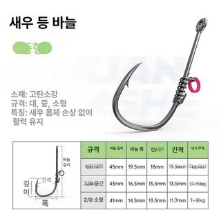 새벽남자 생새우바늘 채비 고정 낚시 새우걸이 바늘, 3 0 중형