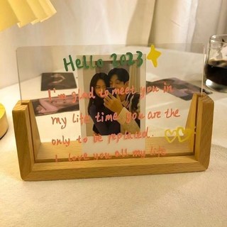 【台灣出貨】 拍立得壓克力懸浮相框 DIy相框 桌面擺檯 高級手感 手工紀念冊展示框 情侶 全家福 紀念品 創意, 1個, 原木色橫款