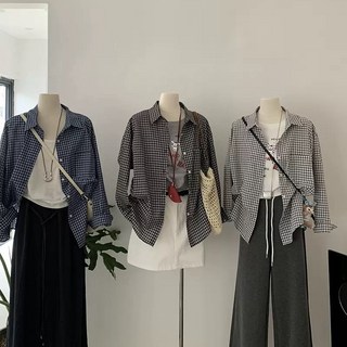 Sharkhead 長袖襯衫 格紋 寬鬆 落肩 男友式襯衫