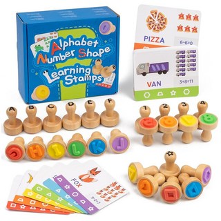 KDSFT 아동용 알파벳 숫자 스탬프 나무 ABC 철자 글자 스탬퍼 세트 플래시 카드 수학 학습 숫자 스탬퍼 예술 및 공예 용품 만 3 4 5세용 몬테소리 장난감 선물, KDSFT 아동용 알파벳 숫자 스탬프, 나무 ABC 철