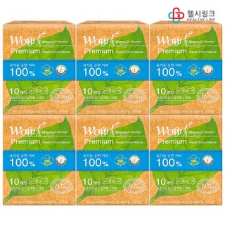 동성제약 와우 프리미엄 유기농 오가닉 순면 커버 생리대 울트라슬림 날개형 약국전용상품, 6개, 대형, 10개입