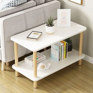 FONOW 미니 테이블 협탁 2단 사이드 선반 탁자 1인용(침실/거실, 화이트