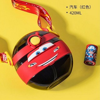 玩具總動員方形吸管水杯 兒童防摔防漏水壺 寶寶學飲杯 幼兒園水杯, 紅色汽車420ml, 1個