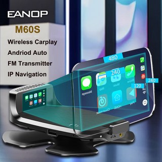 EANOP M60 HUD 디지털 OBD2 헤드업 디스플레이 범용 자동차 미디어 프로젝터 지지대 카플레이 안드로이드 자동 FM 자동차 충전기 7 인치, [02] M60SWireless Carplay