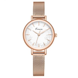 KIMIO 浮雕印花錶面玫瑰金米蘭鍊帶女錶 時尚簡約 優雅氣質 6399