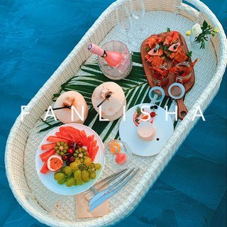 풀빌라 플로팅 프러포즈 플레이트 식사 간식 트레이 야외 수영장 호텔 디저트 과일 등나무, Q. 타원 화이트/100x50cm, 1개