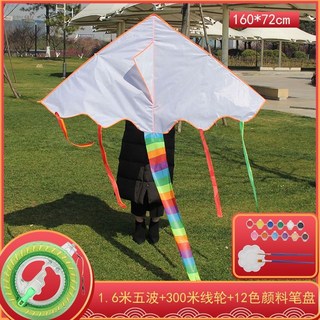 【開發票/統編】特大DIY風箏 兒童手工塗色風箏 塗鴉填色親子教學 易飛高檔空白風箏 高飛風箏teddy6, 1.6米五波+12色顏料+300米輪, 1個