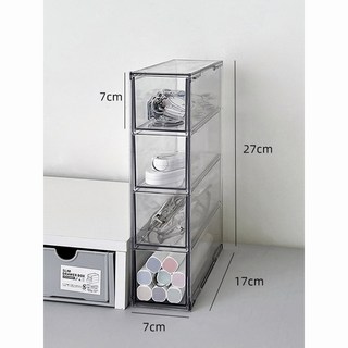 防塵四格抽屜盒 抽屜式收納盒 壓克力多格收納 透明文具整理盒 桌上收納, 圓筒4格