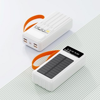 太陽能充電行動電源，多接口兼容，LED照明，便攜式戶外旅行必備, 白色, 50000毫安(实标)