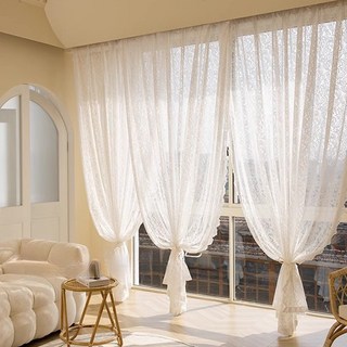 거실의 레이스 커튼 흰색 경량 레이스 자수 커튼 2P