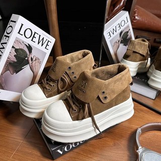 M FASHION 復古磨砂翻領繫帶厚底高幫鞋 女款休閒馬丁靴 駝色 2025新款