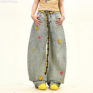 20025跨境黑色腰帶彎刀牛仔褲2025秋季新款寬鬆美式潮牌闊腿長褲