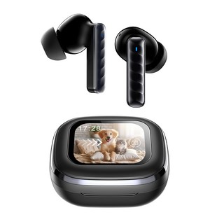 TRYSEEK 터치스크린 LCD디스플레이 무선 블루투스 이어폰 c타입 ANC노이즈캔슬링 커널형, 블랙, T22