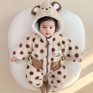 몽실이 도트 곰돌이퍼 방한 우주복 유아 외출복 방한복 겨울