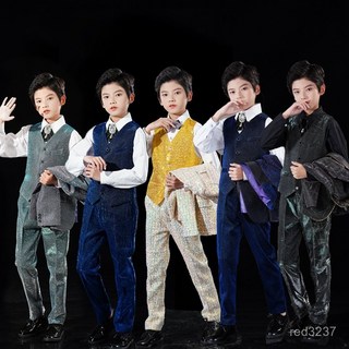 臺灣熱銷 男童西裝馬甲套裝三件套花童主持人小禮服鋼琴演奏帥氣走秀小西服